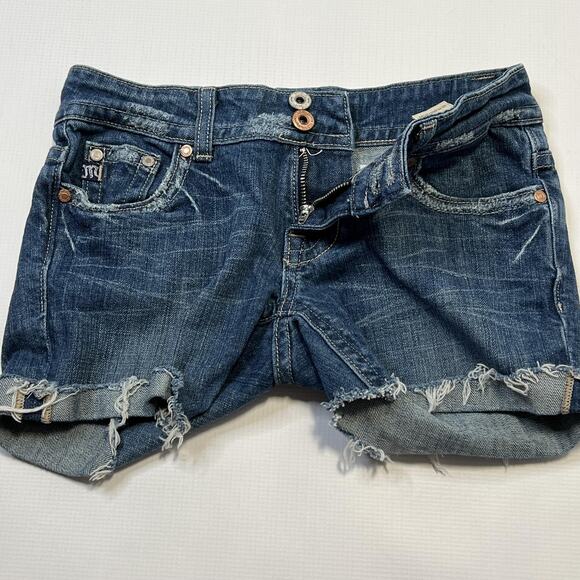 Miss Me Shorts Womens 26 Blue Denim Distressed Jean Frayed Cutoff Casual JF0350 - Picture 7 of 14